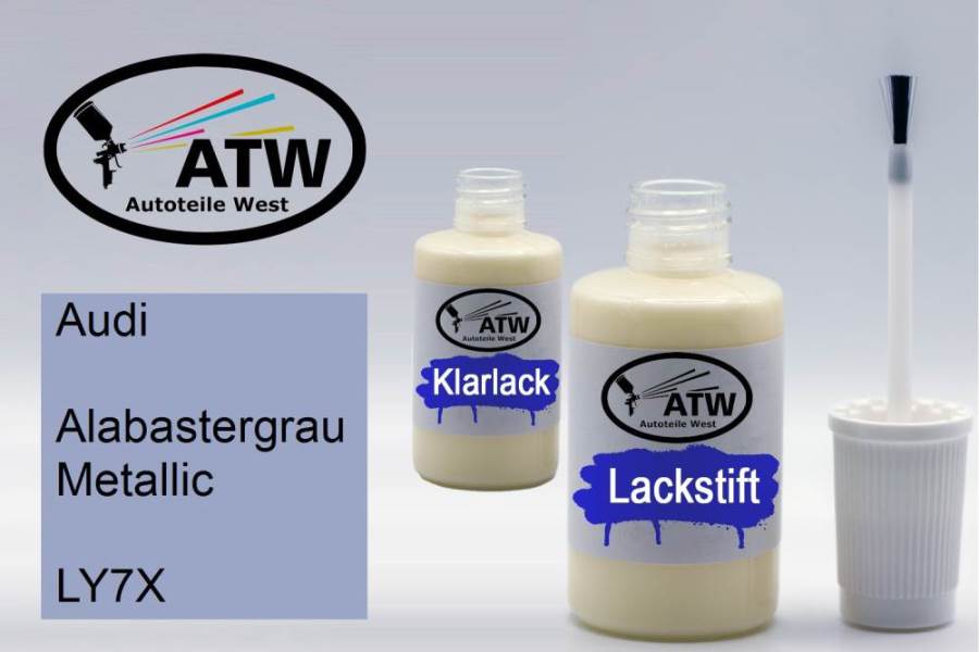 Audi, Alabastergrau Metallic, LY7X: 20ml Lackstift + 20ml Klarlack - Set, von ATW Autoteile West.